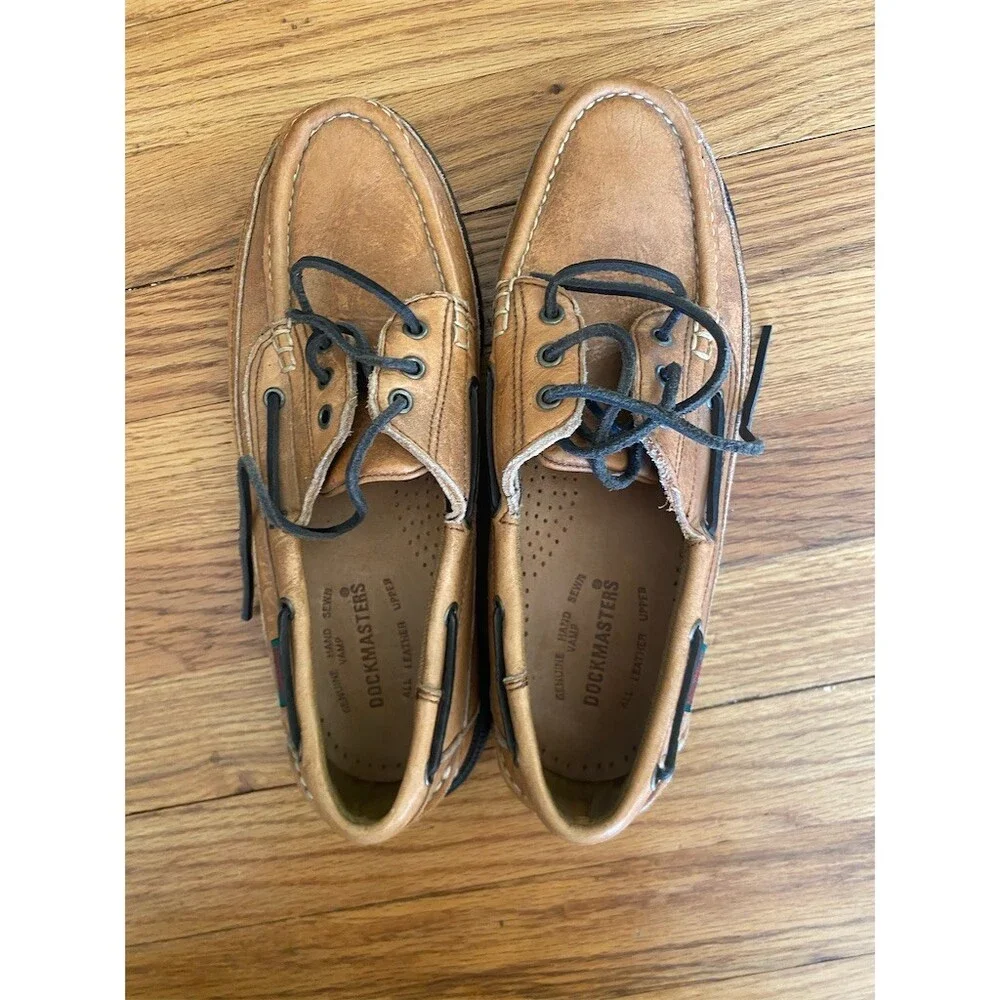 Dockmasters Men's Boat Shoes Brown Tan Lace Up Moc Toe Lug Sole Casual